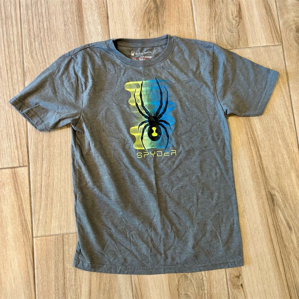Spyder Boys T-Shirt Size L Gray Short Sleeve Crew Neck Spider Logo Graphic